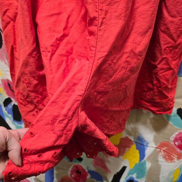 Maeve Anthropologie red sleeveless eyelet embroidered wide leg romper large - Picture 3 of 13